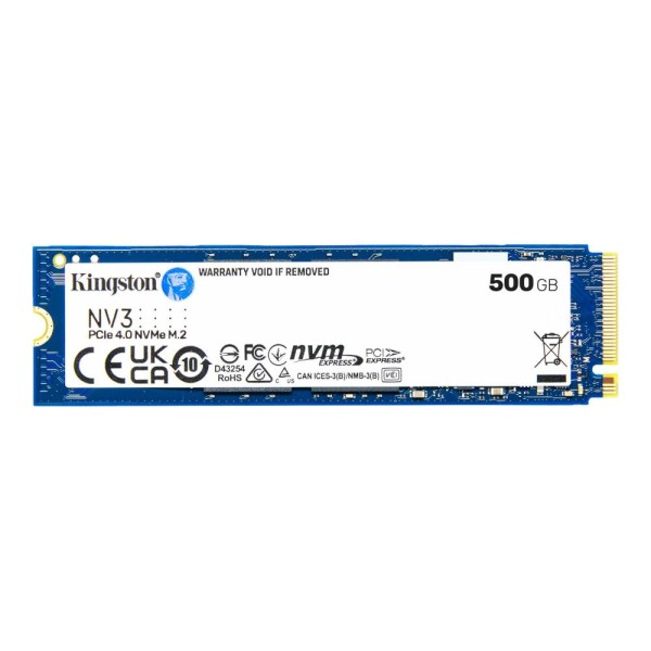 SSD|KINGSTON|NV3|500GB|M.2|PCIE|NVMe|3D NAND|Write speed 3000 MBytes/sec|Read speed ...