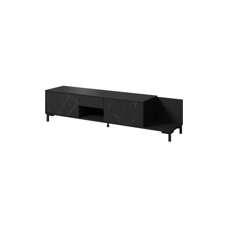 RTV cabinet MARMO 2D1S1K 195x40x47.5 cm black matt/marble black