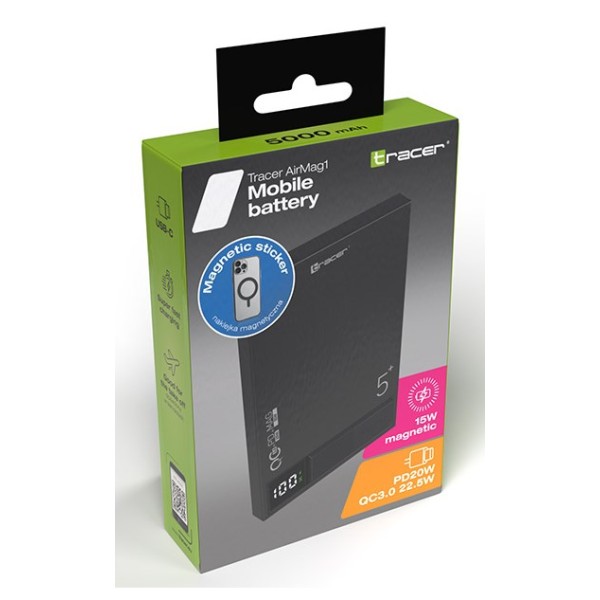 Tracer AirMag1 5000mAh PD20W+15W Mag, Black
