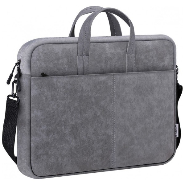 DEFENDER SOLID LEATHER BAG GREY 15.6"