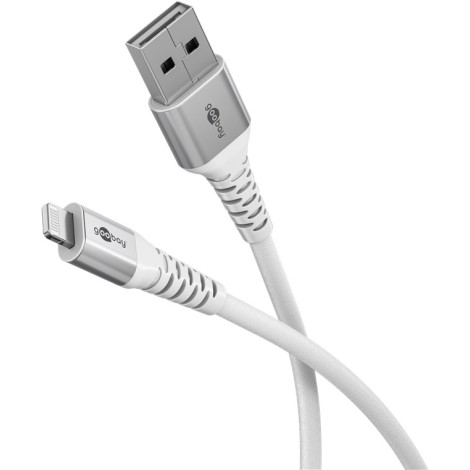 Goobay Lightning USB-A Supersoft Textile Cable with Metal Plugs, 1 m, white