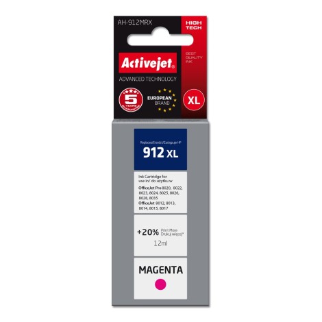 Activejet AH-912MRX Ink (replacement for HP 912XL 3YL82AE; Premium; 990 pages; 12 ml, magenta)