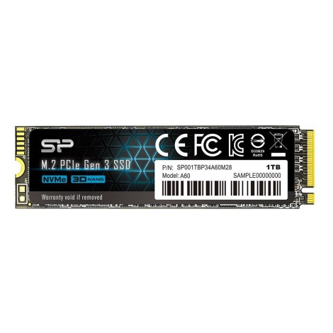 Silicon Power | SSD | P34A60 | 1000 GB | SSD form factor M.2 2280 | Solid-state drive interface PCIe Gen3x4 | Read speed 2200 MB/s | Write speed 1600 MB/s