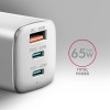 AXAGON ACU-DPQ65W GaN Wall charger 65W, 3x port (USB-A + dual USB-C), PD3.0/PPS/QC4+/Apple