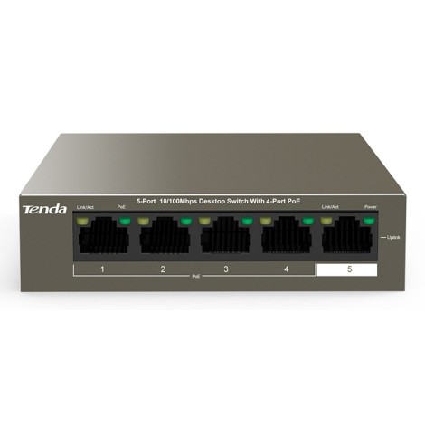 Tenda TEF1105-4-63W network switch Unmanaged Fast Ethernet (10/100) Power over Ethernet (PoE) Desktop/Wall-Mounting Grey