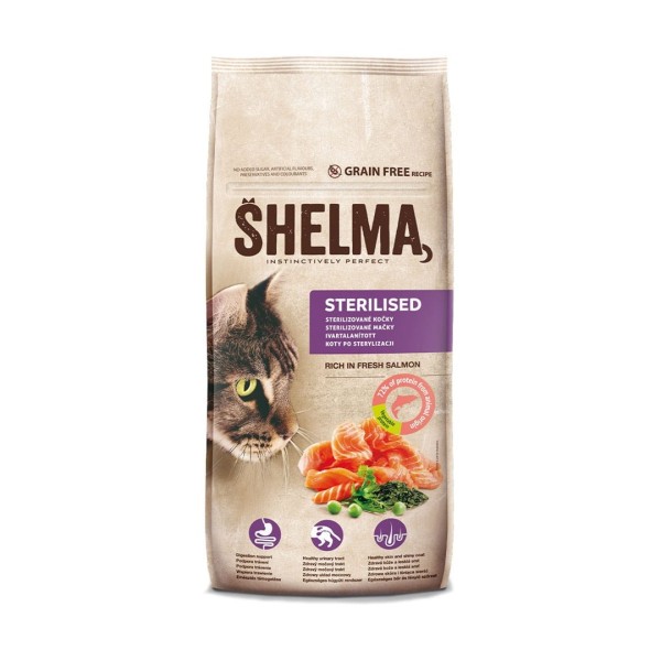 SHELMA Sterilised Salmon - dry cat ...