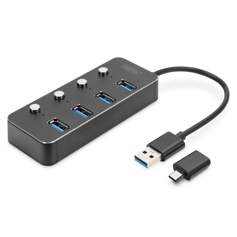 Digitus | USB 3.0 Hub, 4-port, Switchable, Aluminum Housing | DA-70247