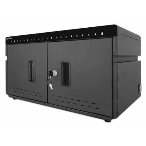 Manhattan iPad to 11" 20-bay Charging Cabinet Desktop via USB-C, Also other tablets and smartphones (with device to USB-C cable), Bays 264x22x235mm, Device charging cables not included (suggest USB-C cable code 356213), Cart, Lockable, EU/UK power co