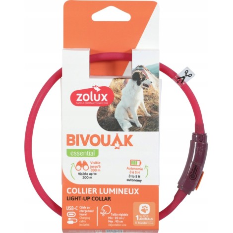 ZOLUX BIVOUAK LED Silicone red - collar for puppies and small dogs - 20-40 cm