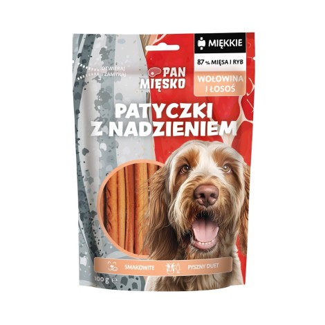 Pan Mięsko Przysmak dla psa Patyczki z nadzieniem Wołowina i łosoś 100g