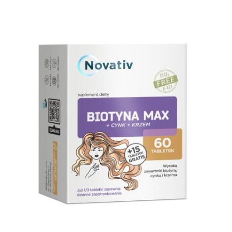 Novativ Biotin MAX+Cync+Silicon 60 tablets + 15 tablets free of charge