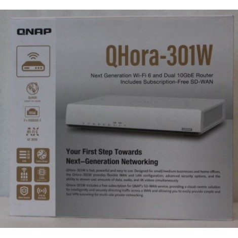 SALE OUT. QNAP QHora-301W WiFi 6 up to 3.5Gbps Speed AX optimized Quad-Core Processor 4x4 MU-MIMO & OFDMA 2* 10GbE (Multi-Gig) WAN/LAN adjus | QNAP Dual bandRouter | QHora-301W | 802.11ax | Ethernet LAN (RJ-45) ports 6 | Mesh Support Yes | MU-MiMO Yes | N