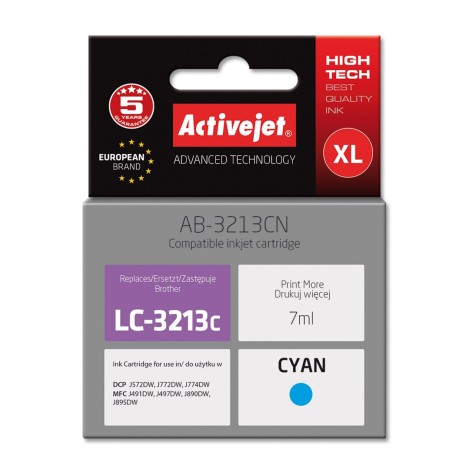 Activejet AB-3213CN Ink cartridge (replacement for Brother LC3213C; Supreme; 7 ml; cyan)