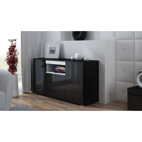 Cama sideboard VIVA 150 black/black gloss + white