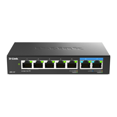 D-Link | 7-Port Multi-Gigabit Unmanaged Switch | DMS-107/E | Unmanaged | Desktop | Power supply type External