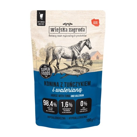 WIEJSKA ZAGRODA Horse Meat with Tuna and Valerian – Wet Cat Food – 100g