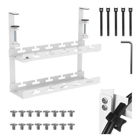Maclean under-desk cable organizer, max. load 5kg, 2 levels, white, MC-104 W