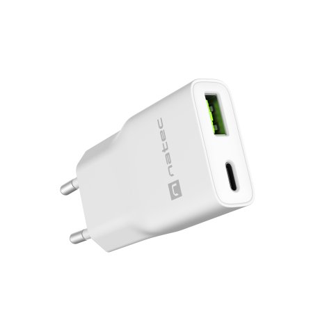 Natec Ribera USB Charger Gan Slim USB 1X USB-A + 1X USB-C 20W | NUC-2376