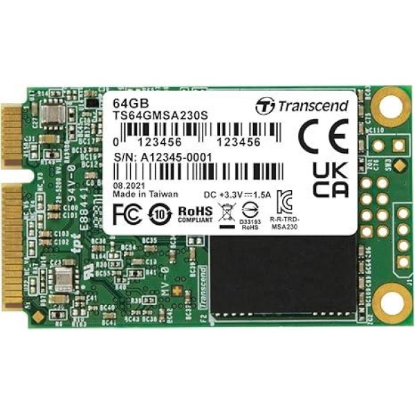 SSD|TRANSCEND|64GB|mSATA|SATA 3.0|3D NAND|Write speed 200 MBytes/sec|Read ...