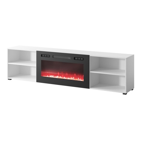 RTV cabinet POLO 200x33x50.5 white + fireplace black