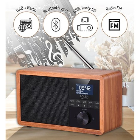 Adler | Radio DAB+ Bluetooth | AD 1184 | Alarm function | Black/Brown
