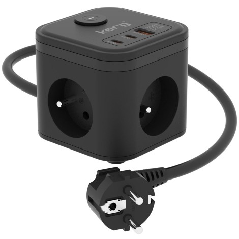 KERG SMART – 3-SOCKET POWER STRIP + USB-A+USB-C CHARGER 1.5M 3×1.5MM2 H05VV-F 16A/250V