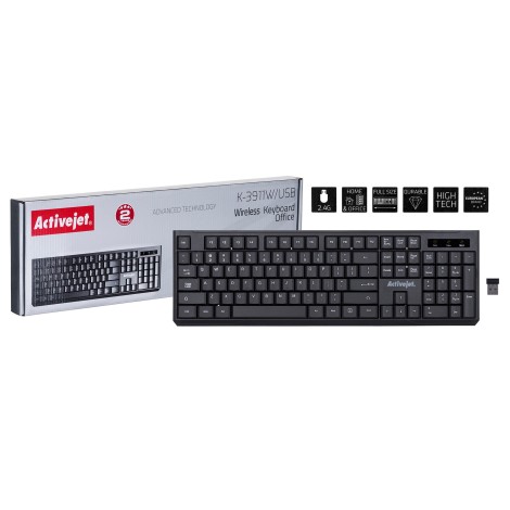 Activejet K-3911W Keyboard wireless black with 1x 1.5V AAA battery