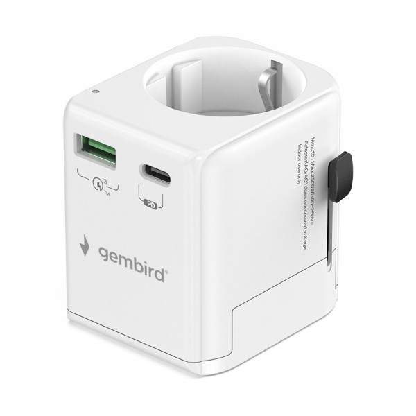 Gembird TPA-EU1A1C20-01-W Grounded universal travel power ...