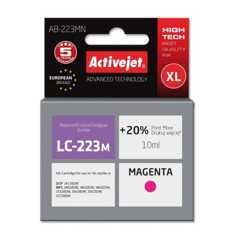 Activejet AB-223MN Ink Cartridge (Replacement for Brother LC223M; Supreme; 10 ml; magenta)