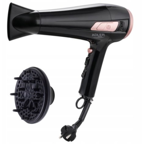 Adler Hair dryer with retractable power cord | AD 2283 | 2400 W | Number of temperature settings 3 | Diffuser nozzle | Black/Golden Rose