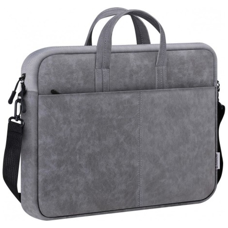 DEFENDER SOLID LEATHER BAG GREY 15.6"