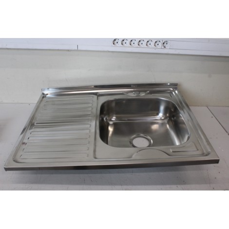 SALE OUT. Sink TREDI, top-mounted, stainless steel, with siphon set, right, 80 x 60 cm | Sourcing DENTED, SCRATCHED, MISSING SEAL RUBBER