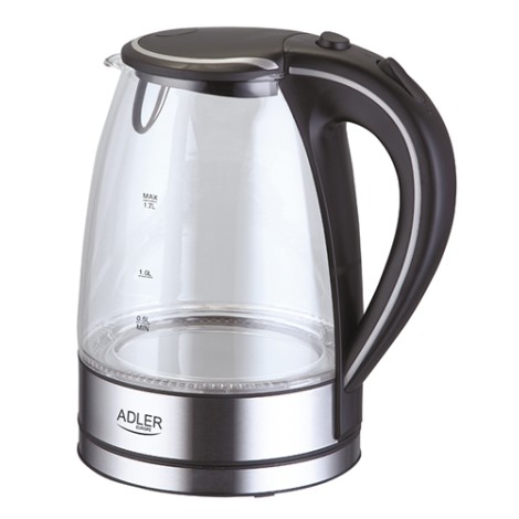 Adler | Kettle | AD 1225 | Standard | 2000 W | 1.7 L | Glass | 360° rotational base | Transparent/Stainless steel