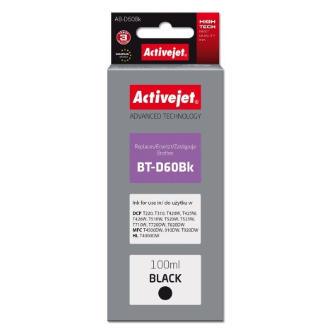 Activejet AB-D60Bk Ink Cartridge (replacement for Brother BT-D60Bk; Supreme; 100 ml; black)