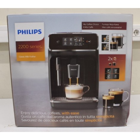 SALE OUT. Philips EP2220/10 Coffee maker, Fully automatic, Black | Philips Coffee Maker | EP2220/10 | Pump pressure 15 bar | Built-in milk frother | Automatic | 1500 W | Black | DAMAGED PACKAGING
