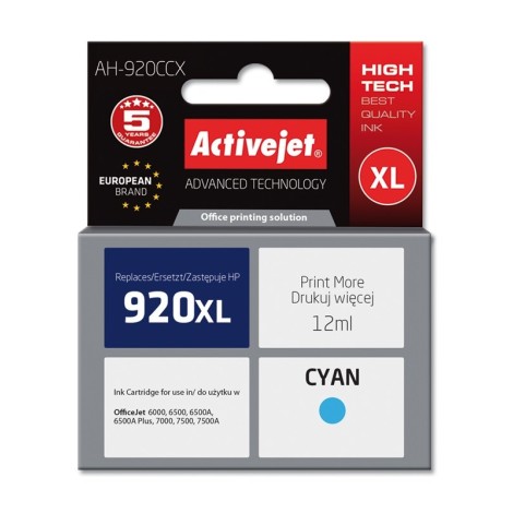 Activejet AH-920CCX Ink (replacement for HP 920XL CD972AE; Premium; 12 ml; cyan)