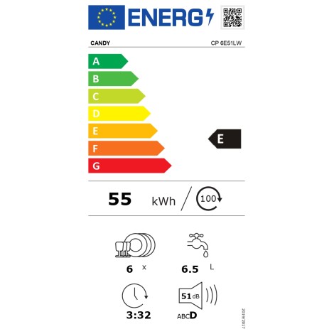 Dishwasher | CP 6E51LW | Table | Width 55 cm | Number of place settings 6 | Number of programs 5 | Energy efficiency class E | White