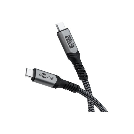 Goobay USB-C™ Cable with Textile Sheath, USB4™, 240 W, 40 Gbit/s, Power Delivery, 1.5 m, Black, Grey
