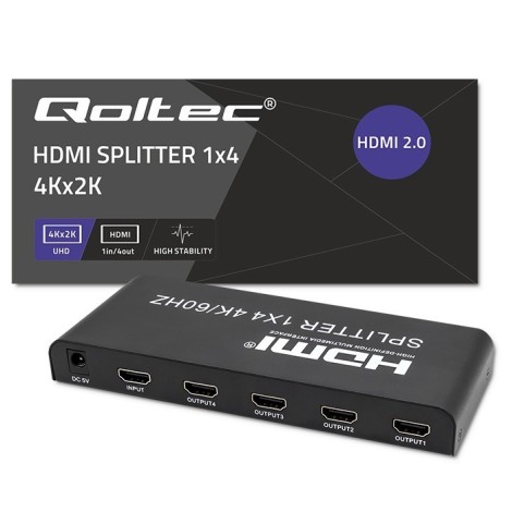 Qoltec 51799 Active HDMI Splitter 4 x HDMI 4K x 2K | 6Gb/s | 60Hz