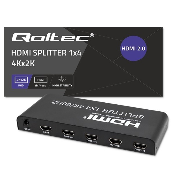 Qoltec 51799 Active HDMI Splitter 4 ...