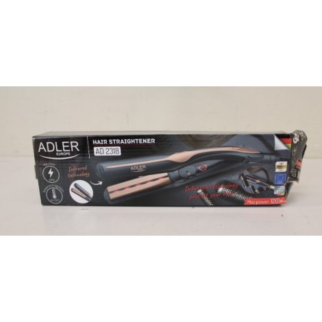 SALE OUT. Adler AD 2318 Infrared Hair straightener, Fast PTC heating, Black | Adler Infrared Hair Straightener | AD 2318 | Warranty 24 month(s) | Ceramic heating system | Temperature (min) 150 °C | Temperature (max) 230 °C | 35 W | Black | DAMAGED PACKAGI