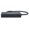 Manhattan USB-C Dock/Hub, Ports (x3): DVI-I, HDMI and VGA Ports, Note: Only One Port can be used at a time, External Power Supply Not Needed, Universal for all devices, Cable 10cm, Black, Three Year Warranty