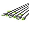 Green Cell Set 3x Ray USB-C 120cm Cable with green LED backlight, fast charging Ultra Charge, QC 3.0