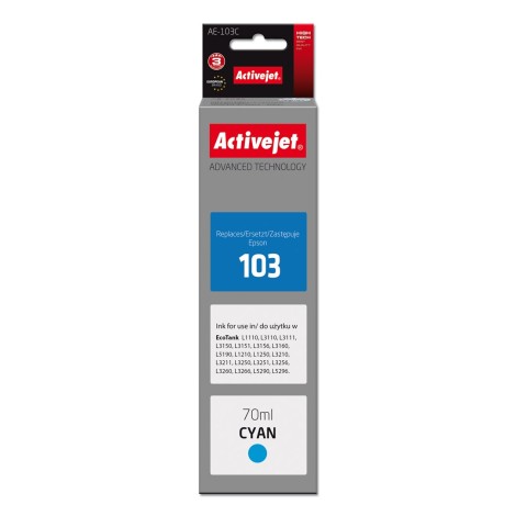 Activejet AE-103C Ink Cartridge (replacement for Epson 103 C13T00S24A; Supreme; 70 ml; cyan)