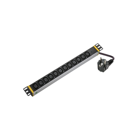 SOMI Networks | 1U, 19″, 12x C13 Aluminium PDU Power Panel with Indicator | PDU12C13ASP | Silver | No Switch; No Protection; Schuko Input; Cord 1.8m