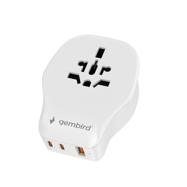 Gembird TPA-1A2C20-02-W Universal travel power adapter, ...