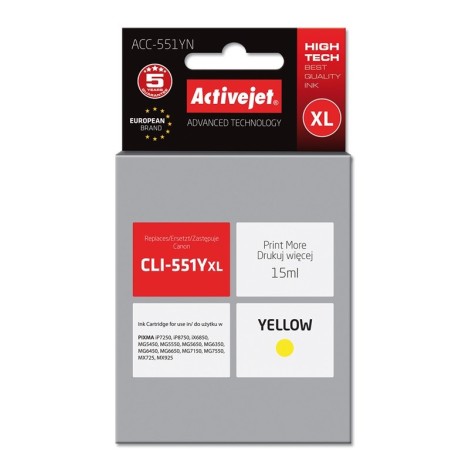 Activejet ACC-551YN Ink cartridge (replacement for Canon CLI-551Y; Supreme; 15 ml; yellow)