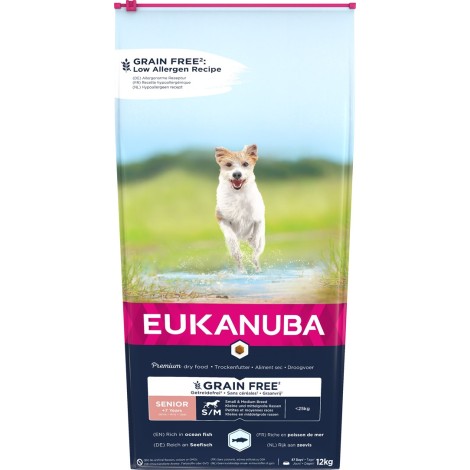 EUKANUBA Grain Free Senior small/medium breed, Ocean fish - dry dog food - 12 kg