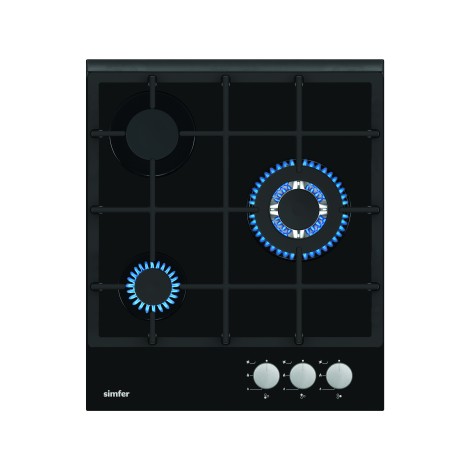 Simfer | Hob | H4.305.HGSSP | Gas on glass | Number of burners/cooking zones 3 | Rotary knobs | Black