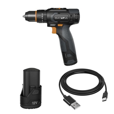 Batavia 12V combi drill 2.0 set (1 x battery 2Ah / 1 x USB charging cable)